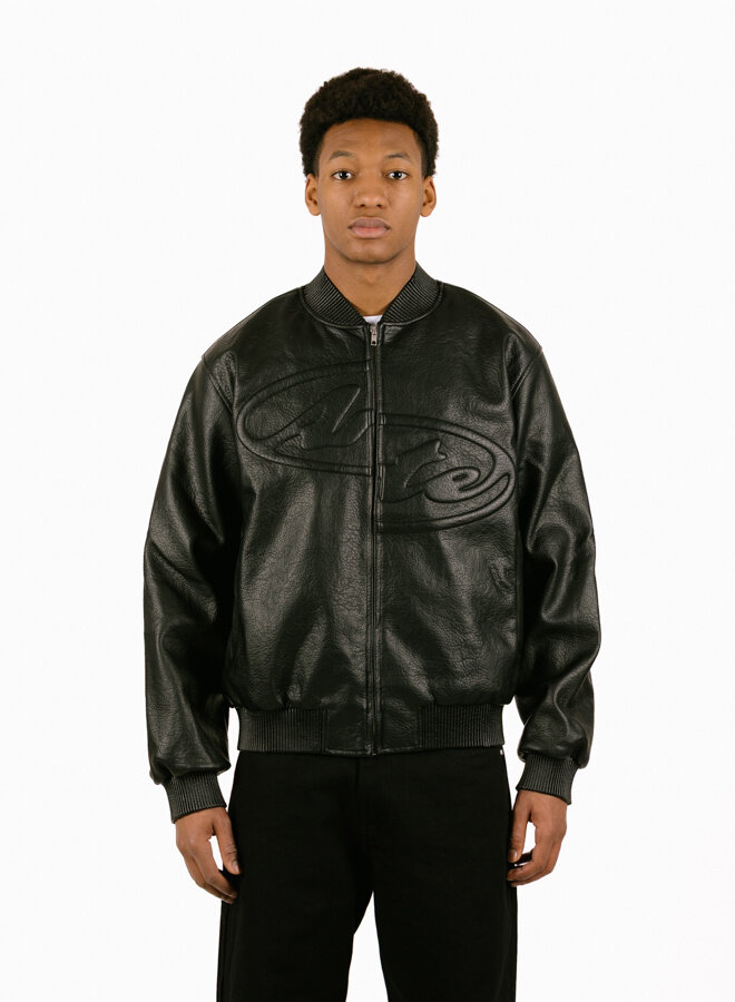 Half Logo Leather Jacket Black