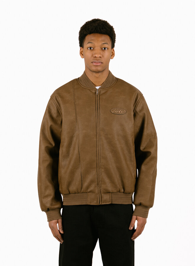 Leather Varsity Jacket Brown