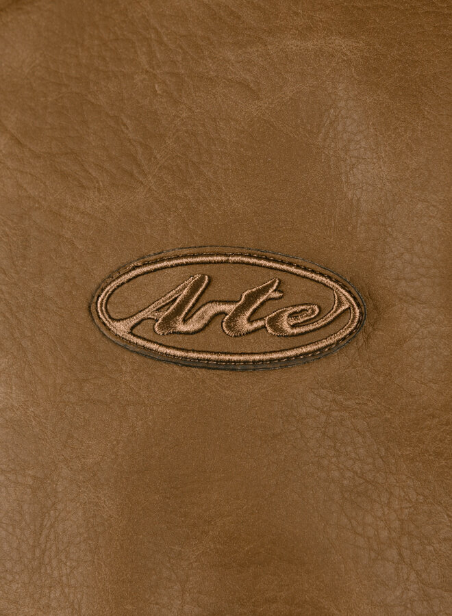 Leather Varsity Jacket Brown