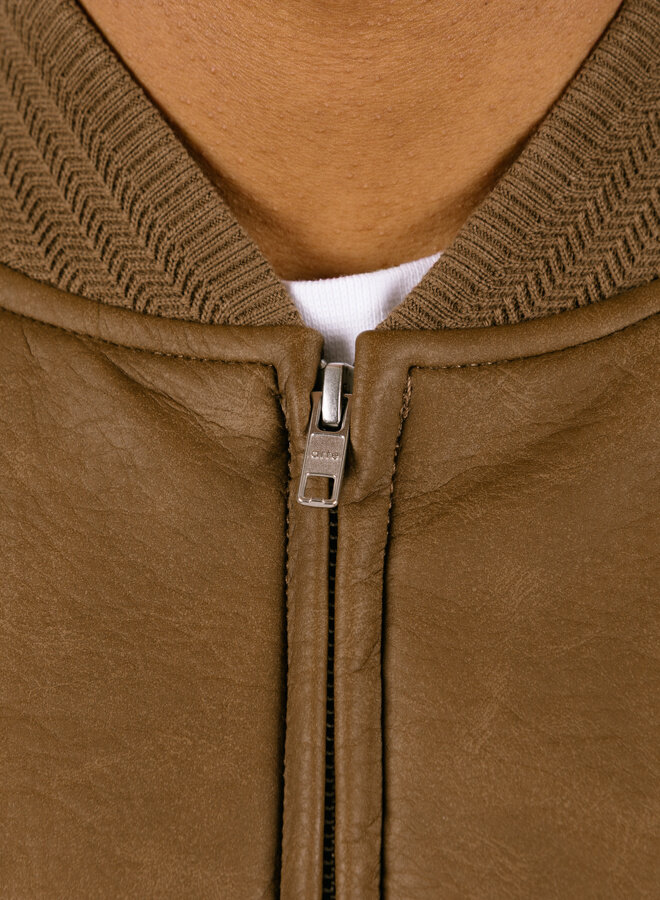 Leather Varsity Jacket Brown