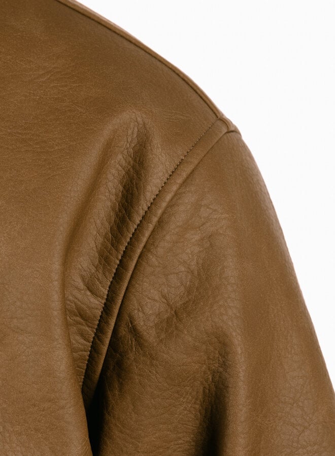 Leather Varsity Jacket Brown