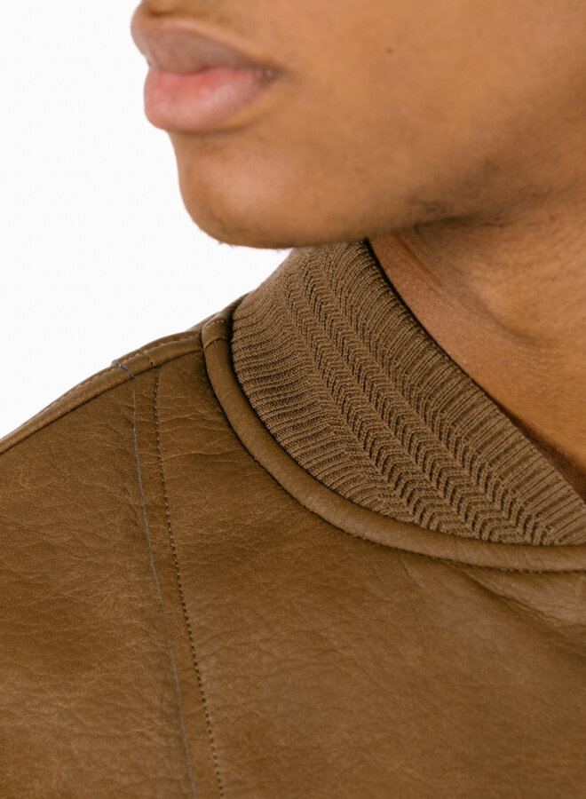 Leather Varsity Jacket Brown