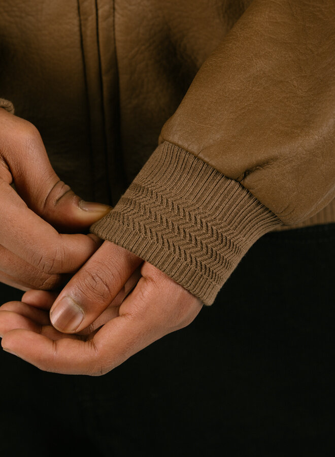 Leather Varsity Jacket Brown