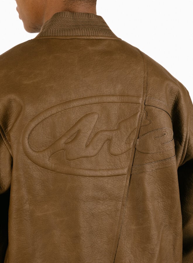 Leather Varsity Jacket Brown