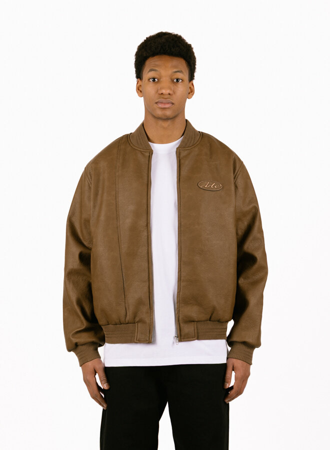 Leather Varsity Jacket Brown