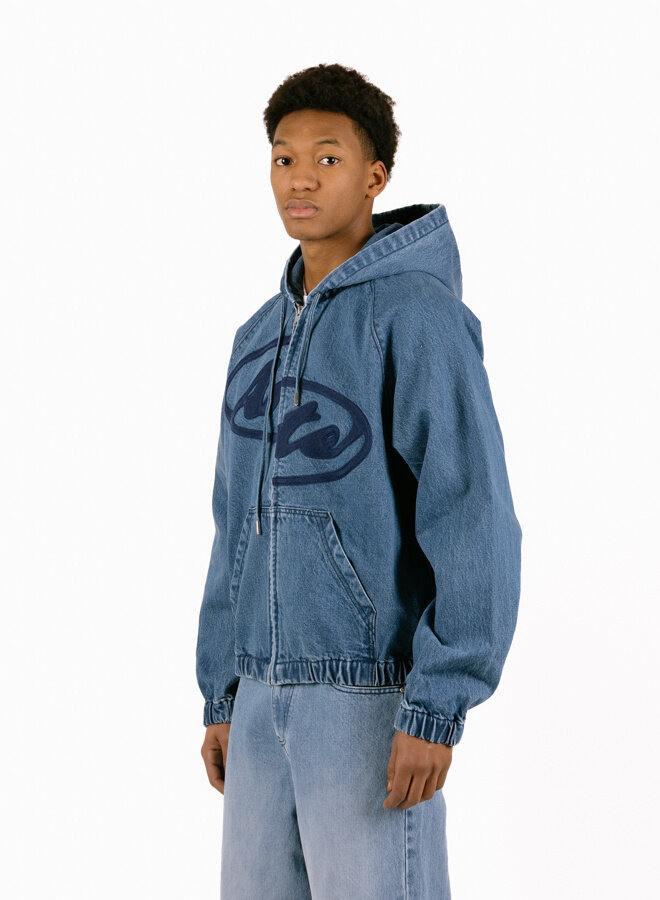 Split Logo Denim Hood Jacket Navy