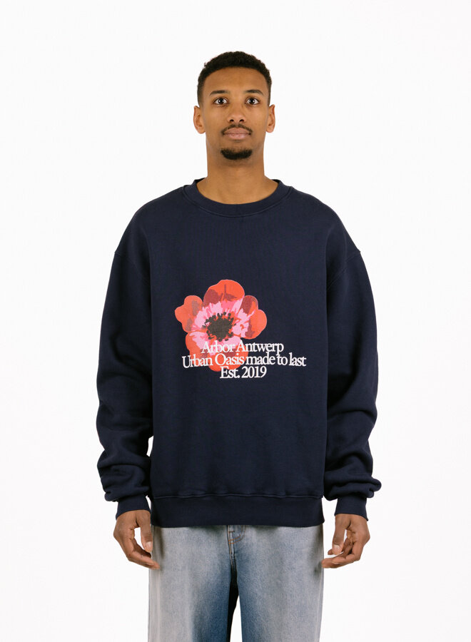 Big Flower Navy Crewneck
