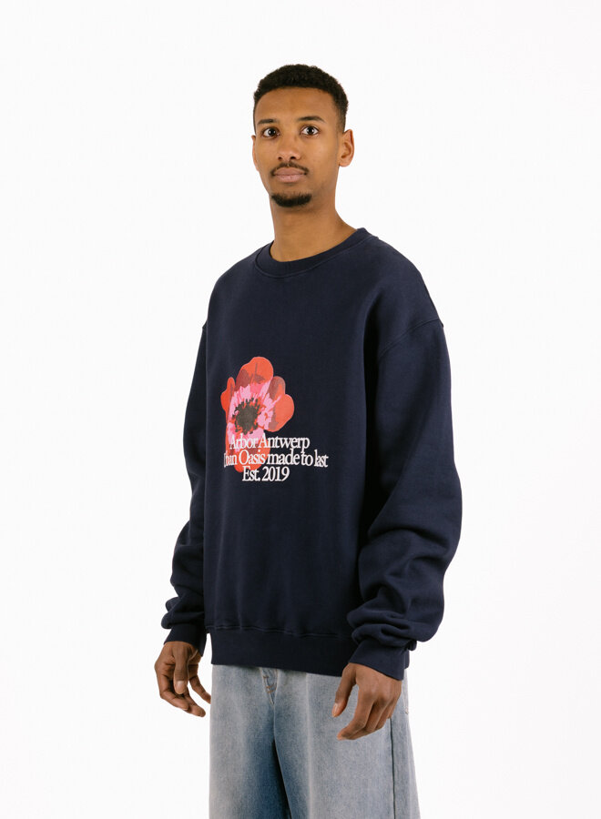 Big Flower Navy Crewneck
