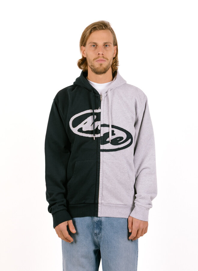 Split Patch Zip Hoodie Grey/Navy