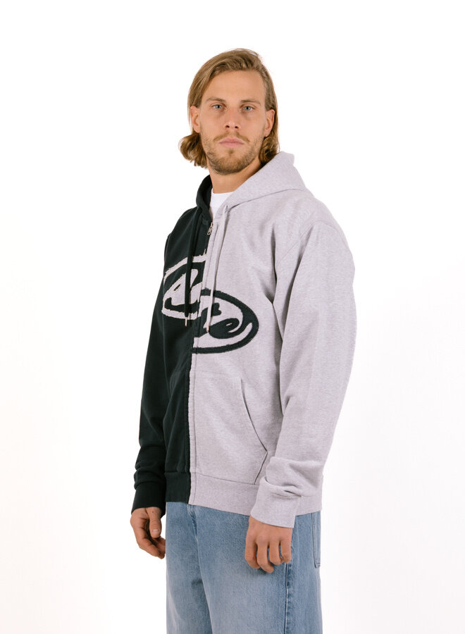 Split Patch Zip Hoodie Grey/Navy