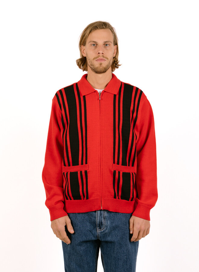 Matt Zip Up Sweater Red Multi