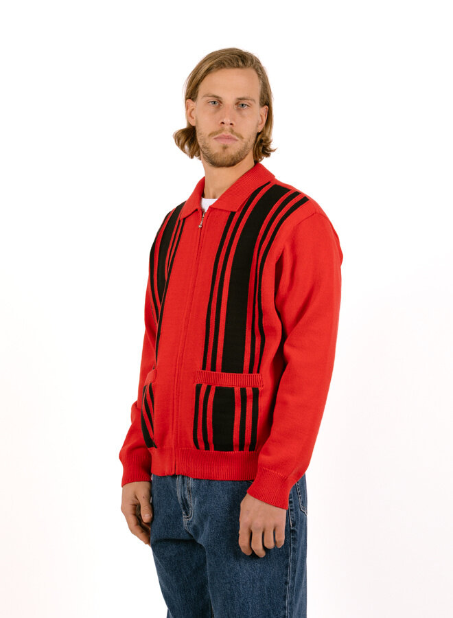 Matt Zip Up Sweater Red Multi