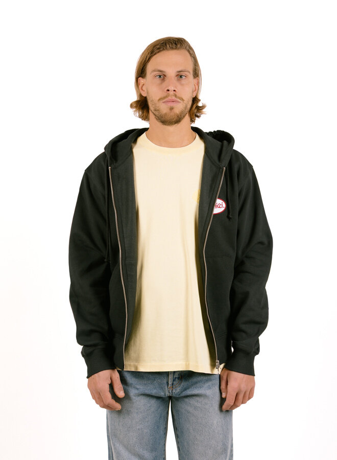 Oval Patch Zip Hooded Sweatshirt Vintage Black