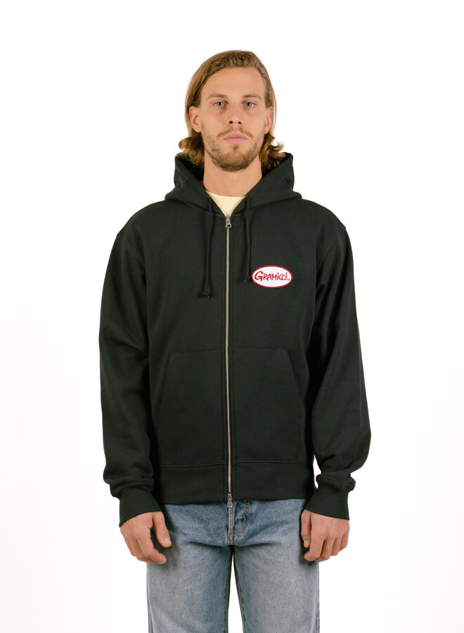 Oval Patch Zip Hooded Sweatshirt Vintage Black