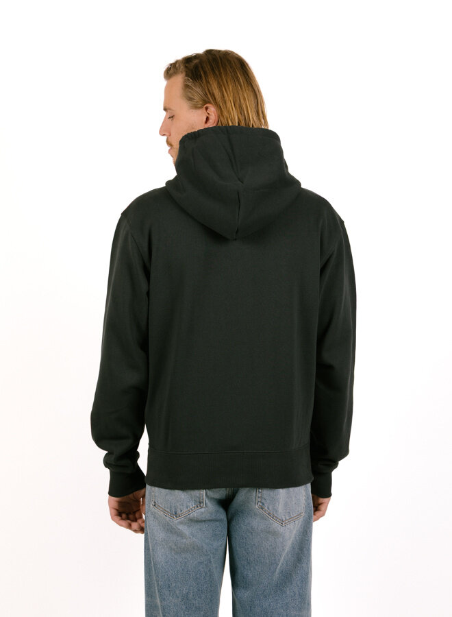 Oval Patch Zip Hooded Sweatshirt Vintage Black