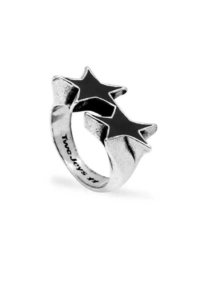 Icon Black Enameled Single Ring Silver