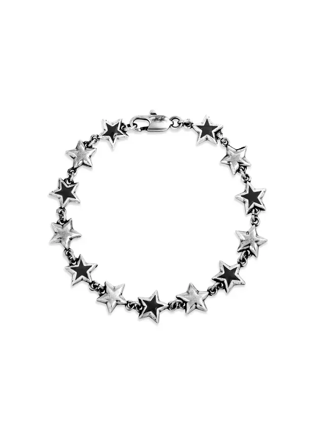Black Enameled Stars Bracelet Silver