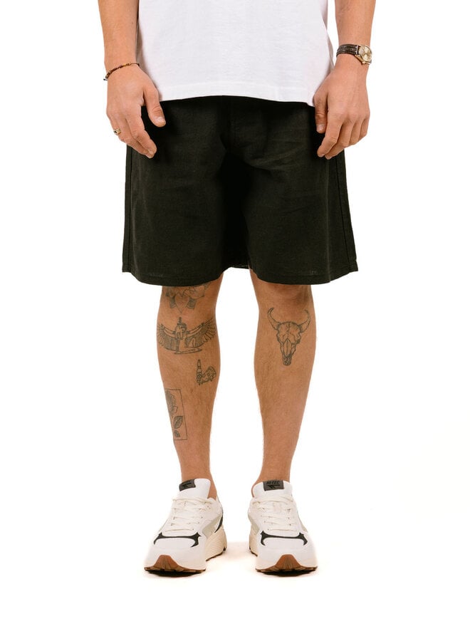 Baggy Linen Devin Short Black