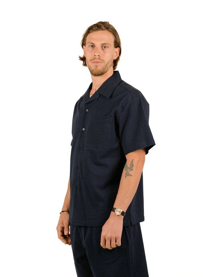 Seersucker Camp Shirts Navy