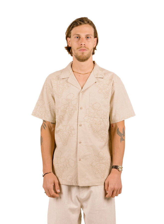 Embroidered Flower SS Shirts Cement