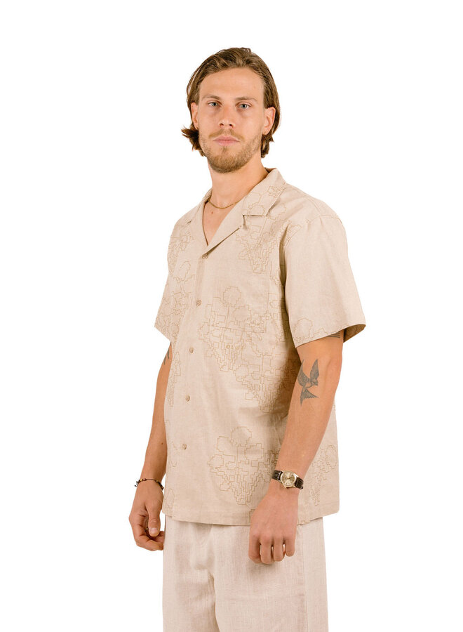 Embroidered Flower SS Shirts Cement