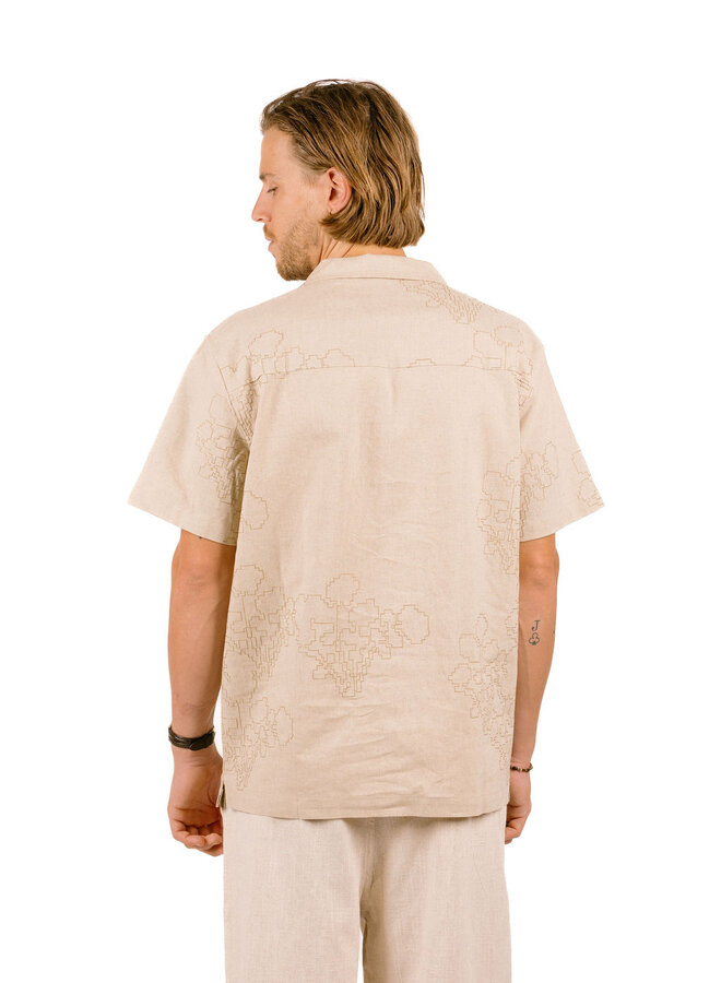 Embroidered Flower SS Shirts Cement