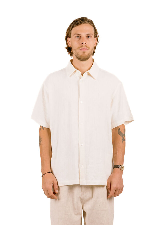 Textured Stripe Boxy SS Shirts Off White