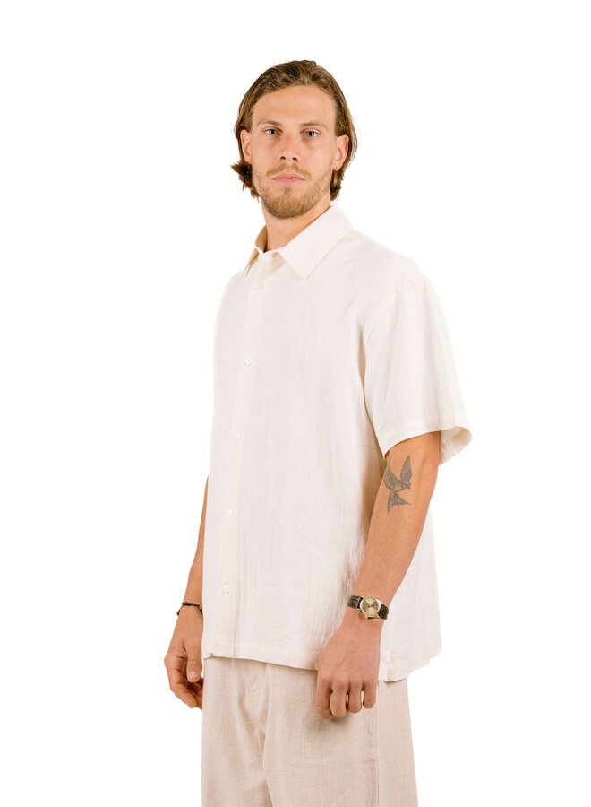 Textured Stripe Boxy SS Shirts Off White