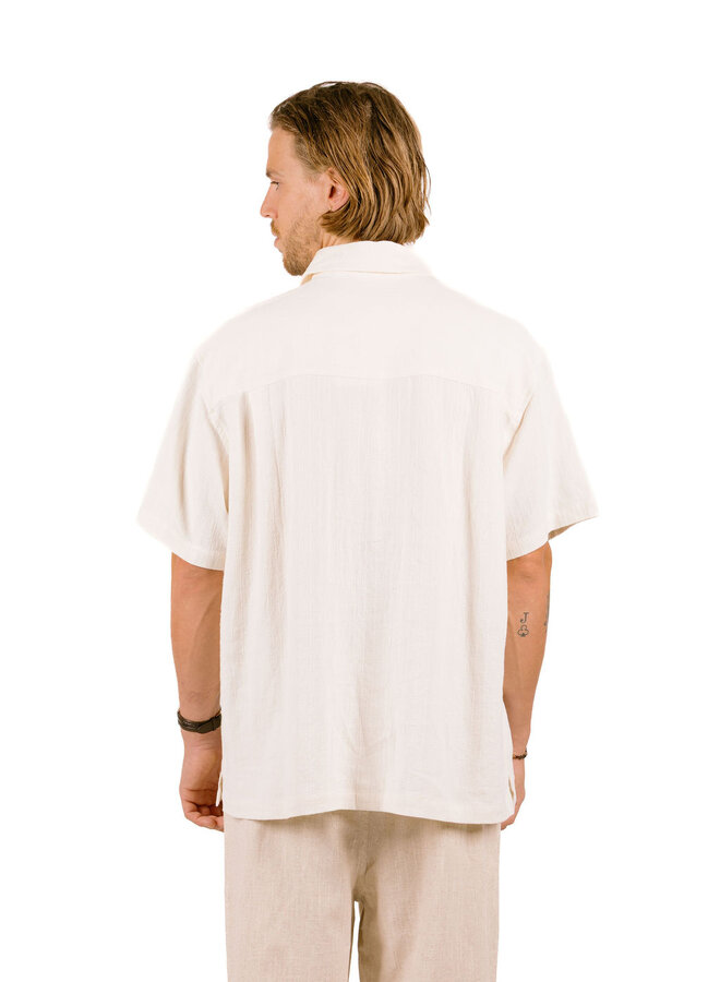 Textured Stripe Boxy SS Shirts Off White