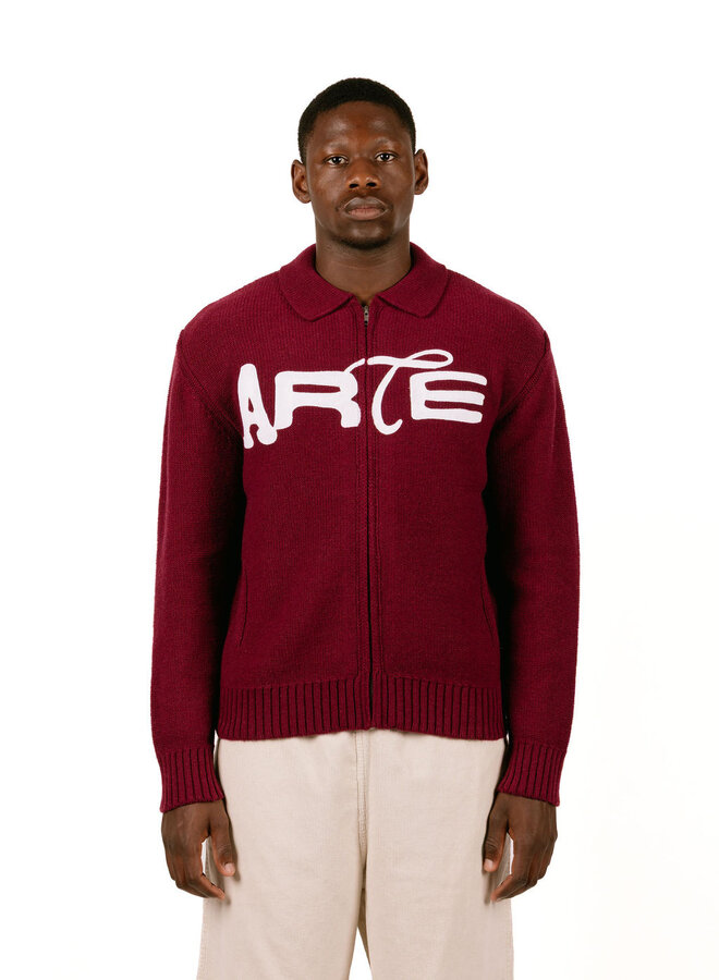 Stencil Zip Cardigan Bordeaux