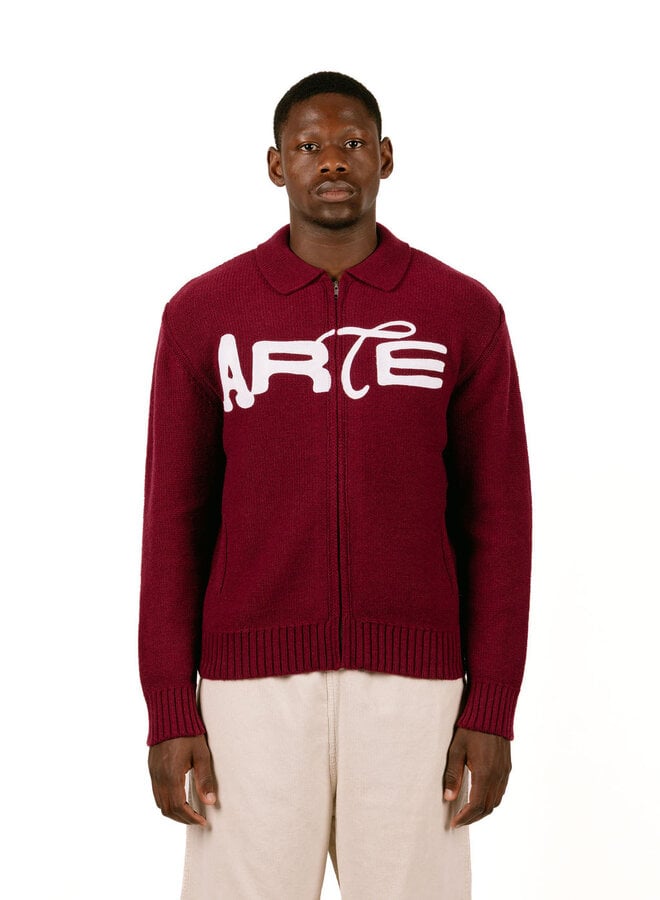 Stencil Zip Cardigan Bordeaux