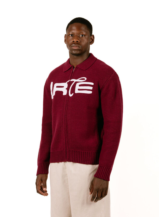Stencil Zip Cardigan Bordeaux