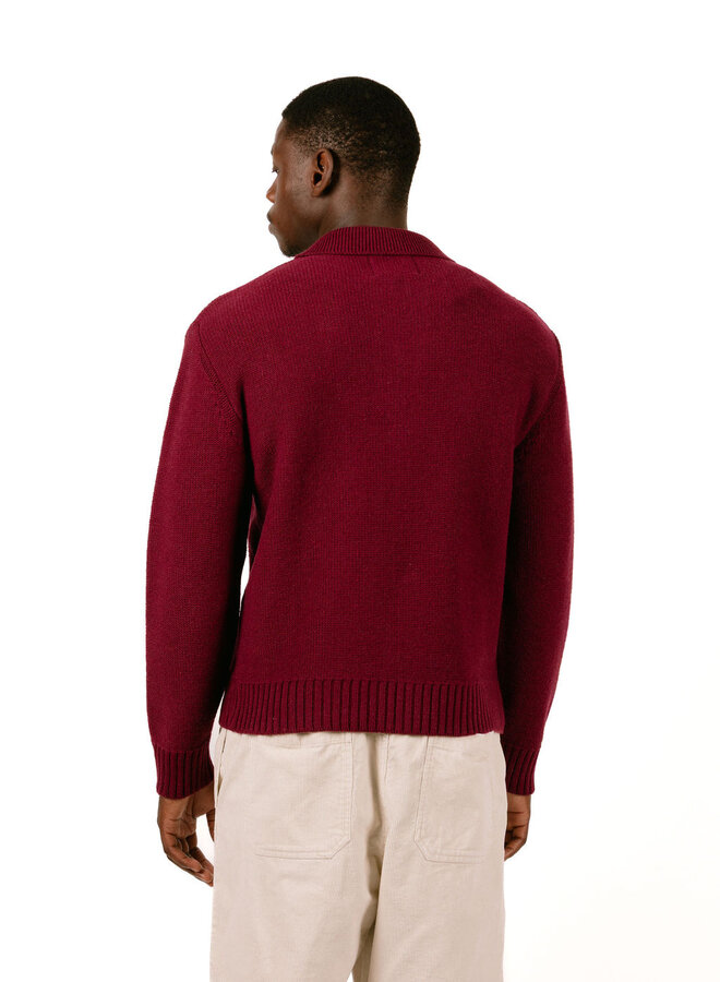 Stencil Zip Cardigan Bordeaux