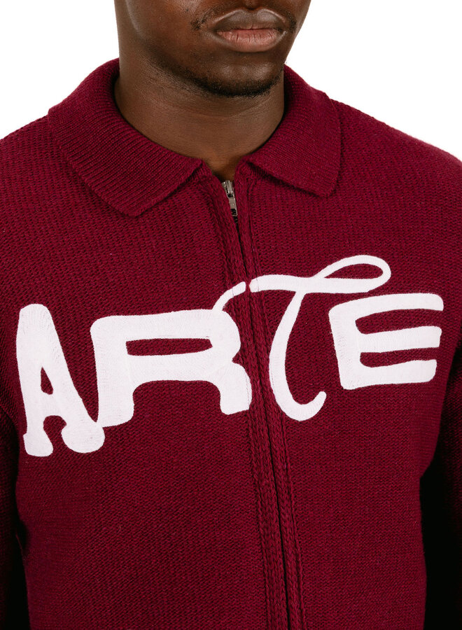 Stencil Zip Cardigan Bordeaux