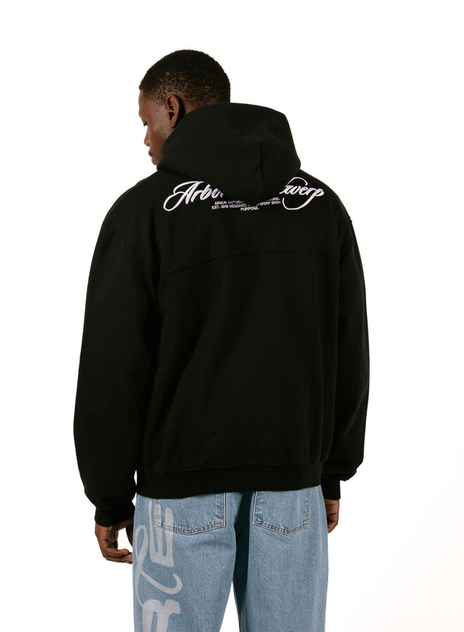 Cursive Zipper Hoodie Black