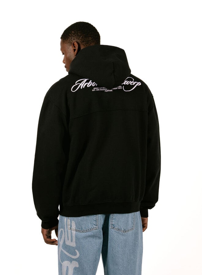 Cursive Zipper Hoodie Black