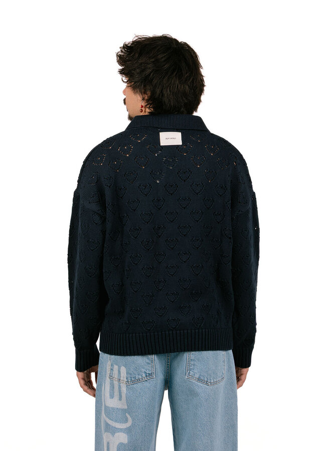 Heart Zip Knit Blue
