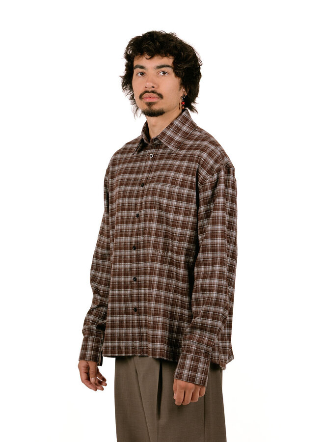 Flannel Boxy Shirt Chocolate Plum / Windsurfer