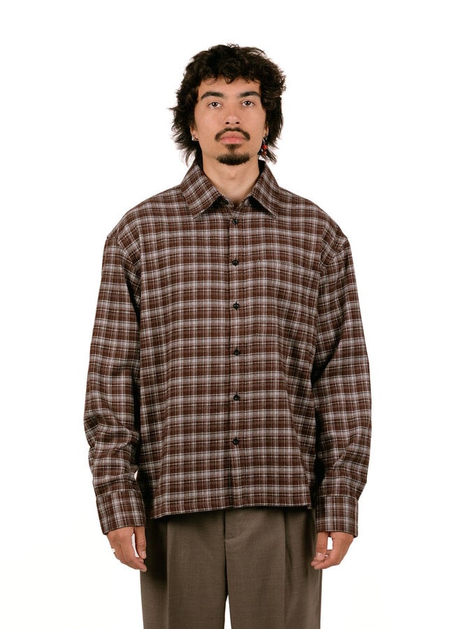 Flannel Boxy Shirt Chocolate Plum / Windsurfer