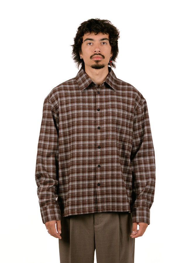 Flannel Boxy Shirt Chocolate Plum / Windsurfer