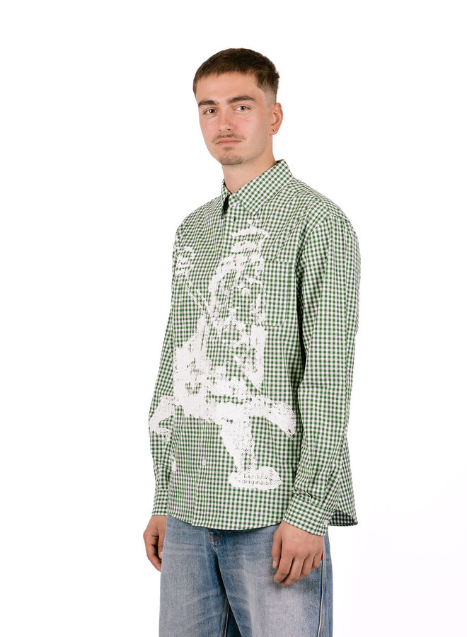 Lion Button Shirt Dark Green Check