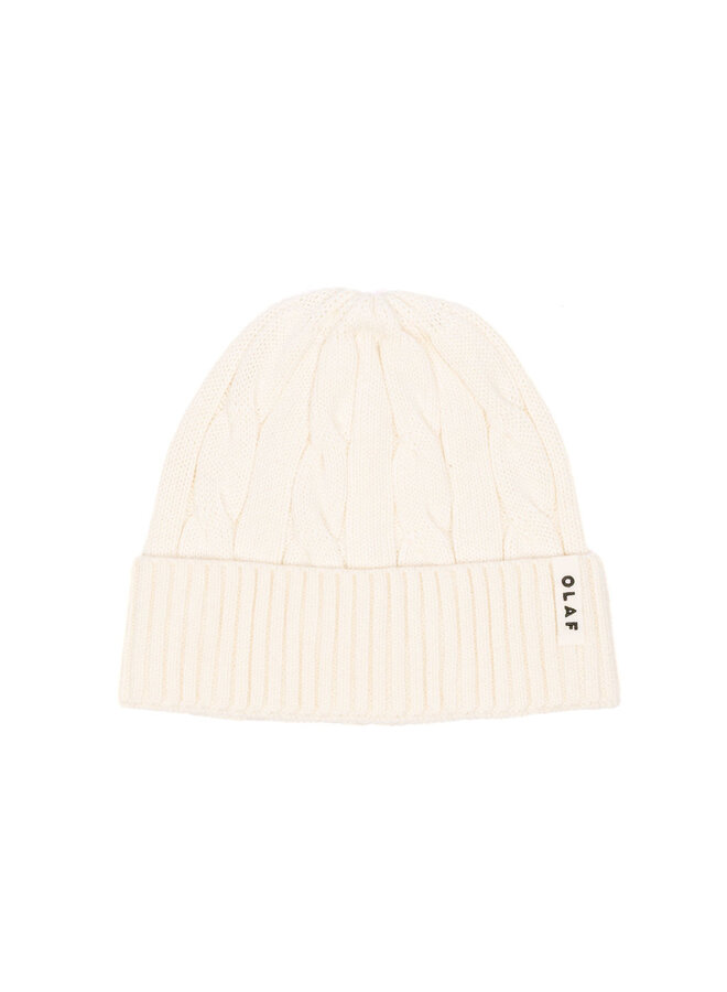 Wool Cable Knitted Beanie / Off White / Mulch