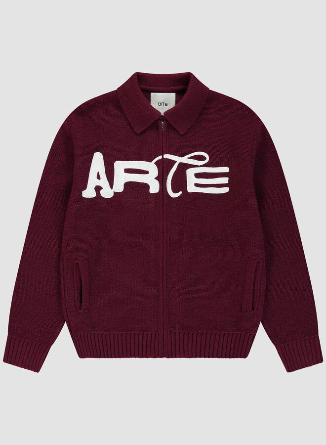 Stencil Zip Cardigan Bordeaux