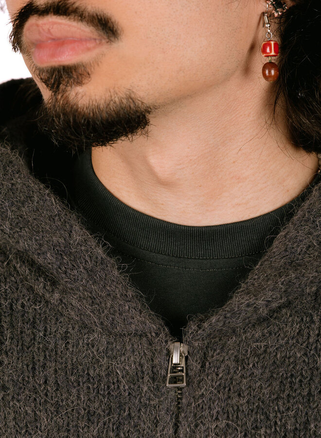 Zip Knitted Hoodie Charcoal