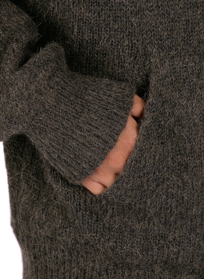Zip Knitted Hoodie Charcoal