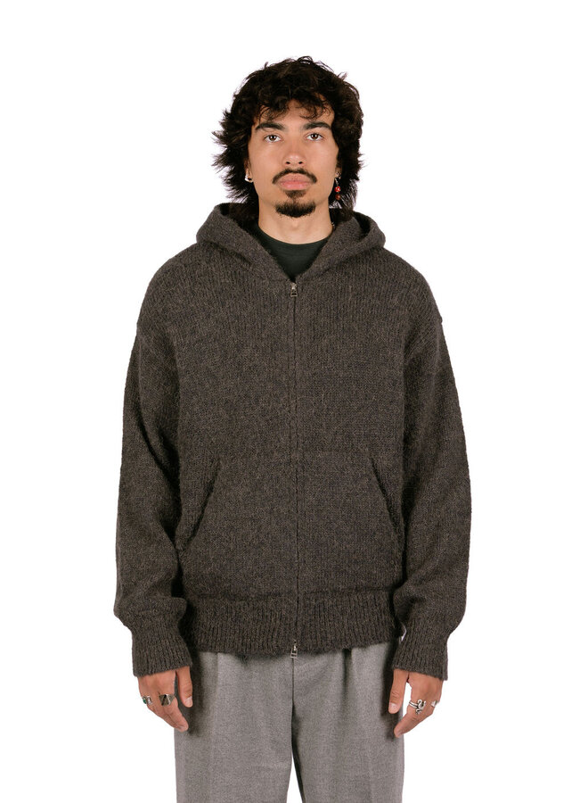 Zip Knitted Hoodie Charcoal