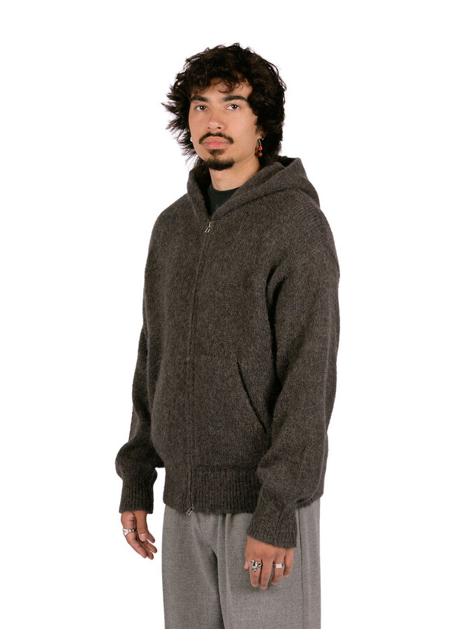 Zip Knitted Hoodie Charcoal