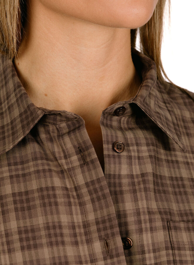 Checked Fitted Shirt Cocolate Plum