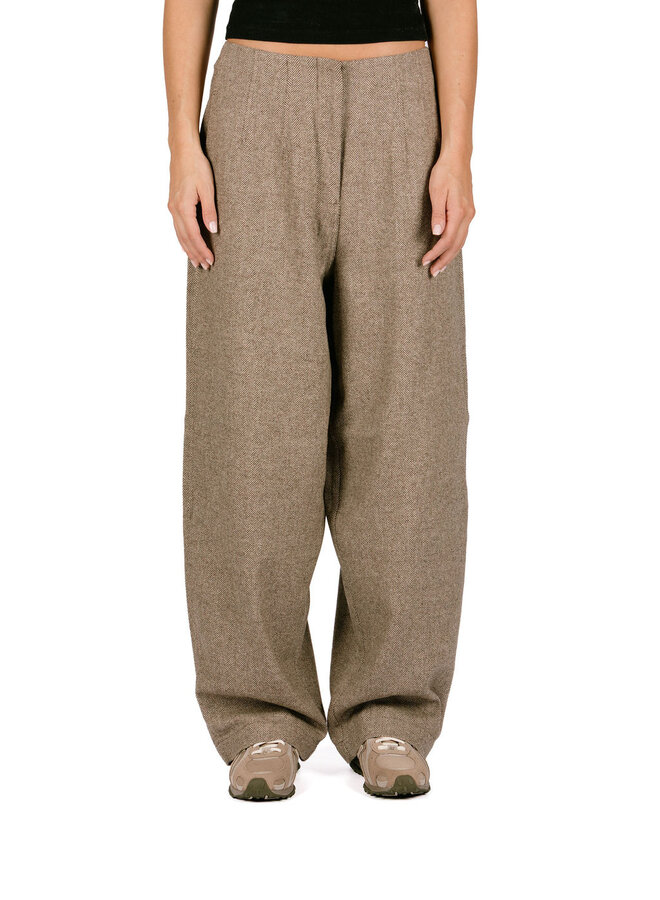 Olaf Wool Herringbone Barrel Leg Pant Chocolate Chip