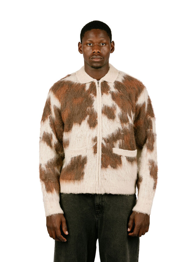 Cow Pattern Zip Sweater Cow Multi